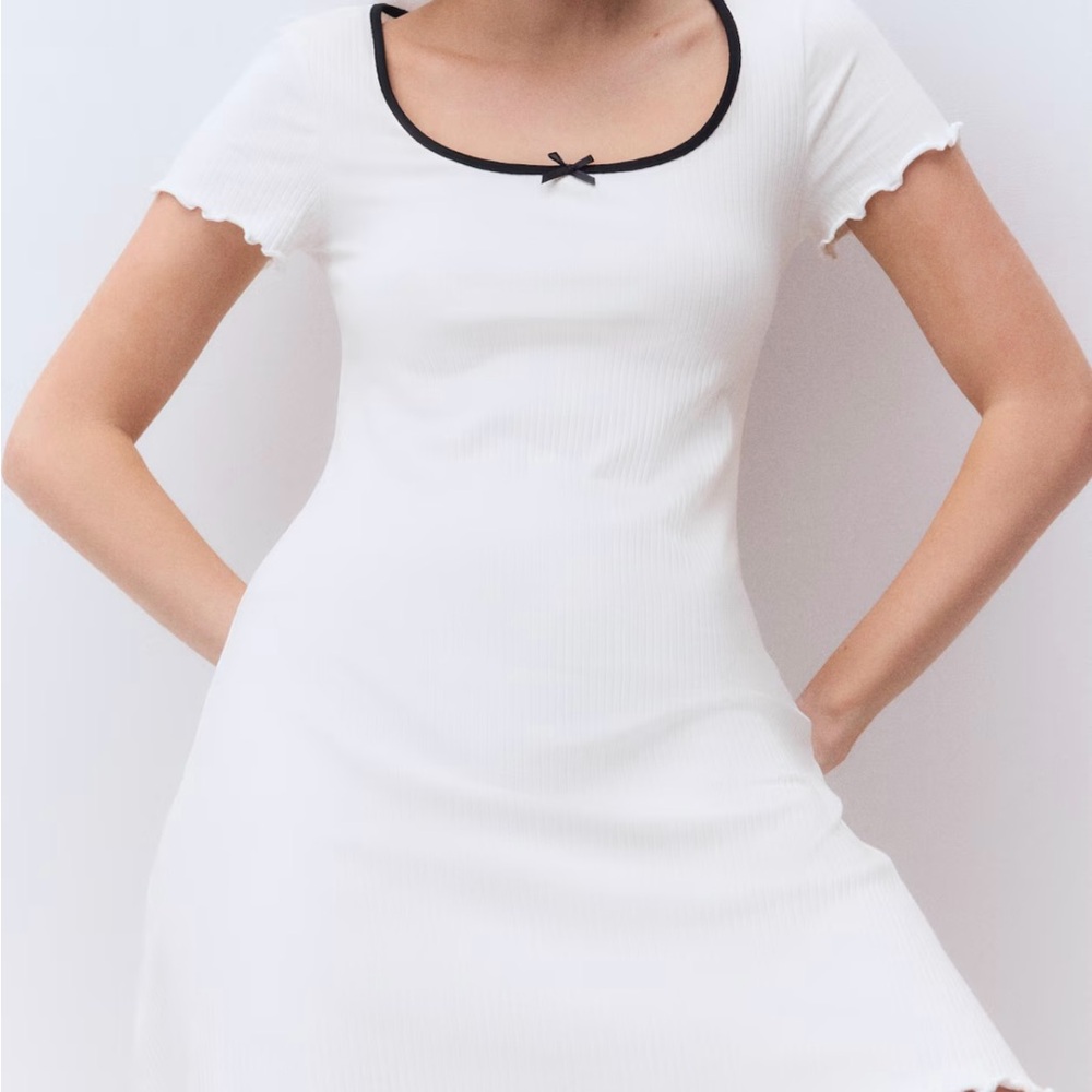 H&M White Mini Dress with Black Trim